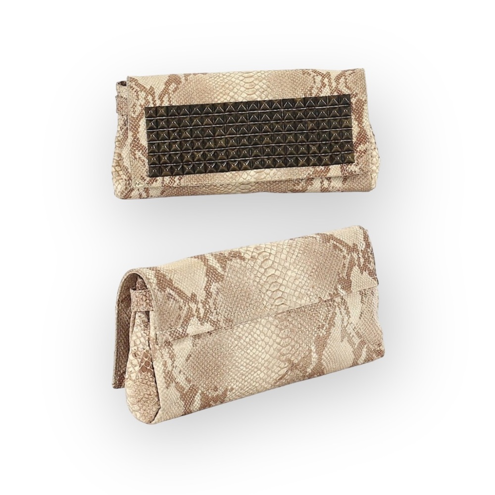new Tylie Malibu 𓆙 Runaway Rockstud Python Skinny Clutch Bag 𓆙 Red Carpet Hot - Picture 12 of 16